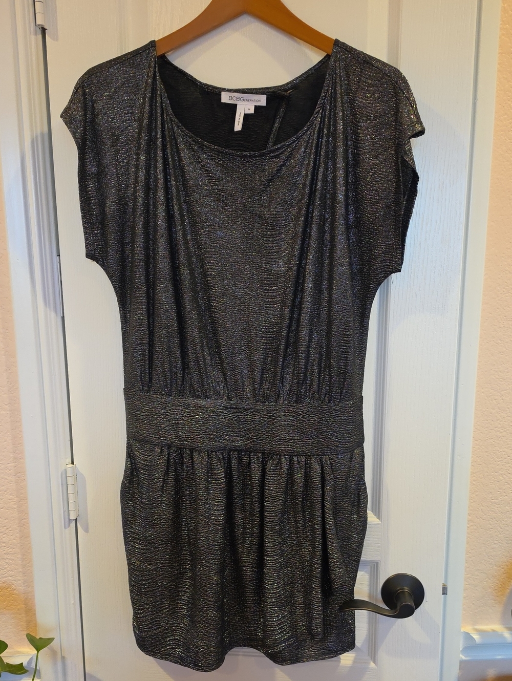 BCBGMaxAzria Shimmery Black Metallic Short Dress